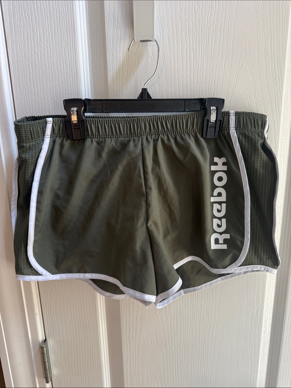 Reebok Olive Athletic Running Shorts with White Trim